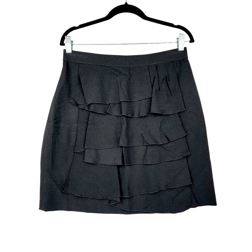 BCBGMAXAZRIA‎ Mini Skirt 6 Black Tiered Ruffle Pockets Career Party Whimsigoth
